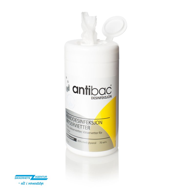 ANTIBAC Hnddesinfeksjon 85% 70 servietter i boks