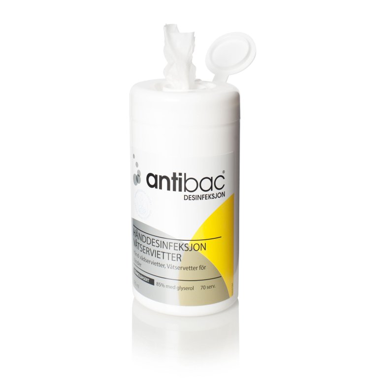 ANTIBAC Hnddesinfeksjon 85% 70 servietter i boks