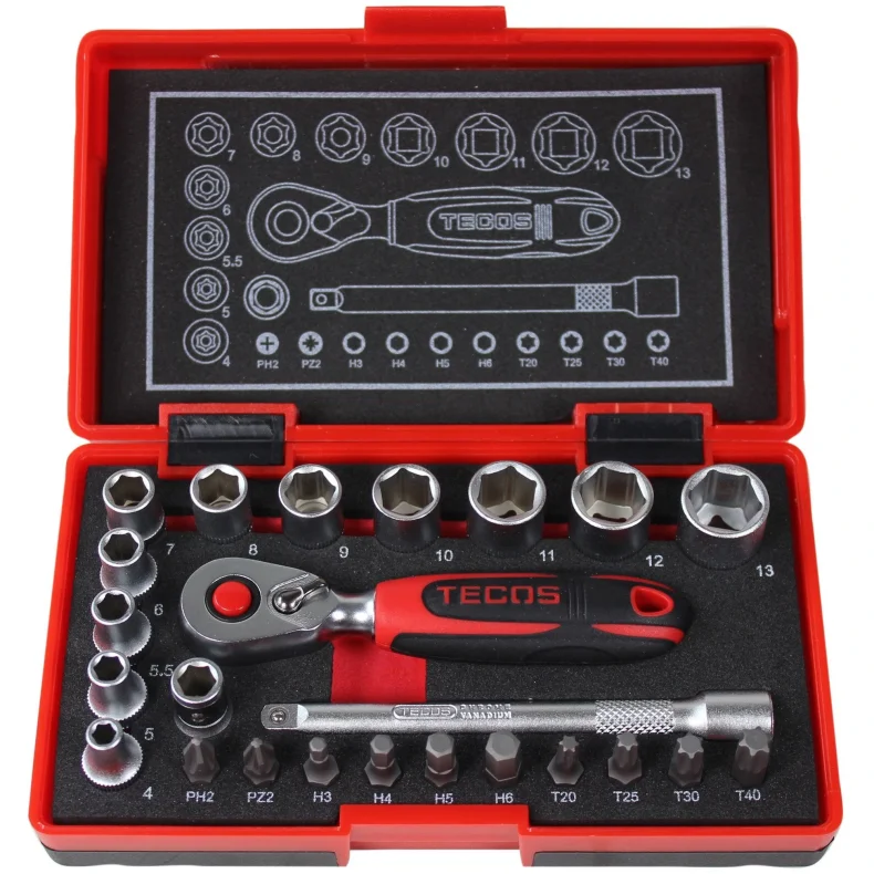 TECOS Pipenkkelsett 1/4" 4-13 mm 24 deler
